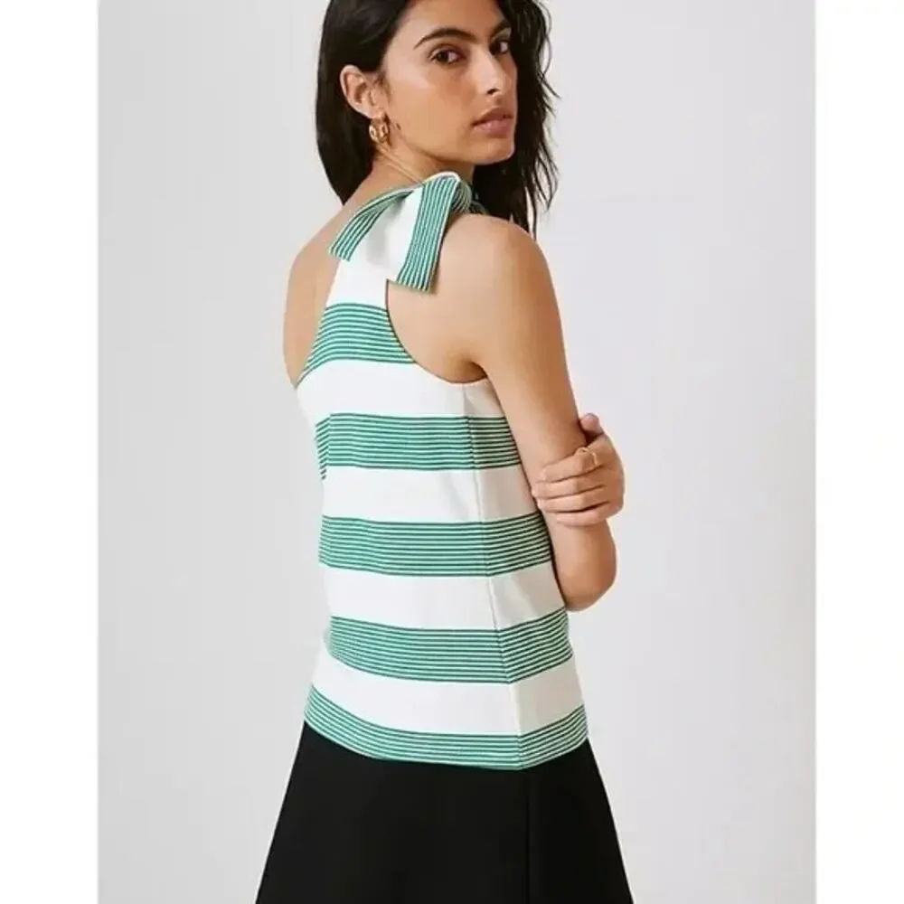 NWT Anthropologie Bishop + Young One-Shoulder Tie Tank Sz XL Green Striped C3412 - Picture 3 of 7